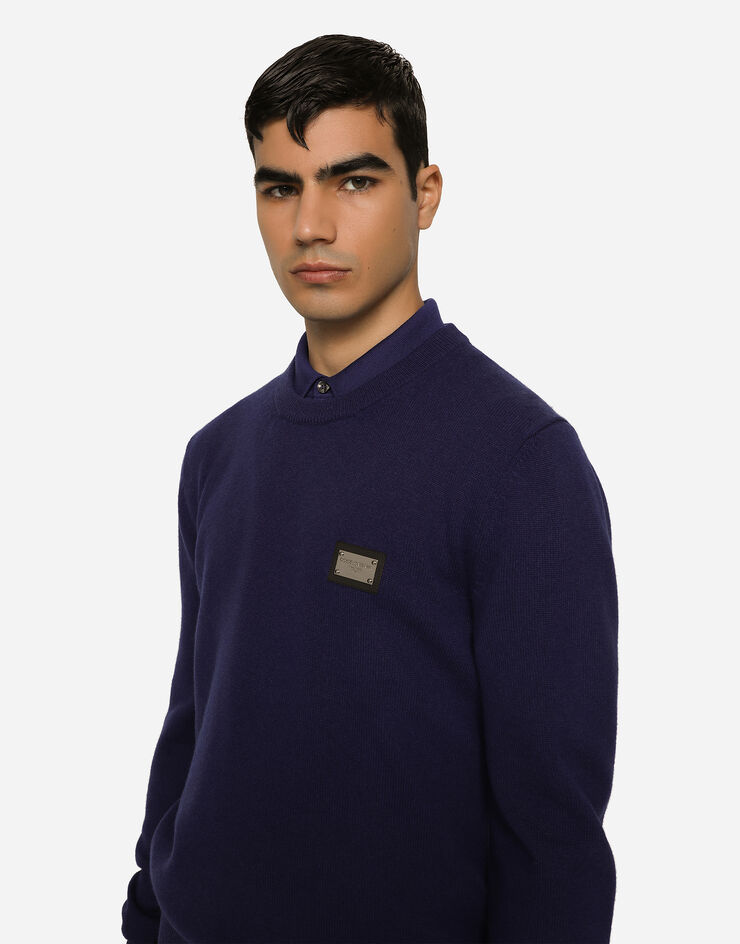 Dolce & Gabbana Wool and cashmere round-neck sweater Blue GXO39TJEMQ4