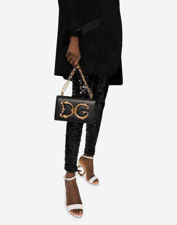 Dolce & Gabbana حقيبة كتف من جلد النابا بشعار DG للبنات أسود BB6498AZ801