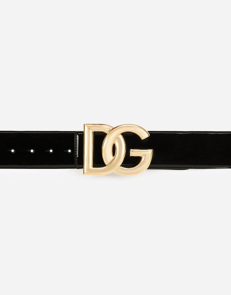 Dolce & Gabbana Ceinture en cuir verni à logo DG Noir BE1463AQ272
