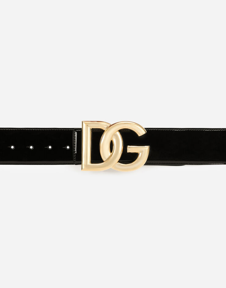 Dolce & Gabbana Cinturón de charol con logotipo DG Negro BE1463AQ272