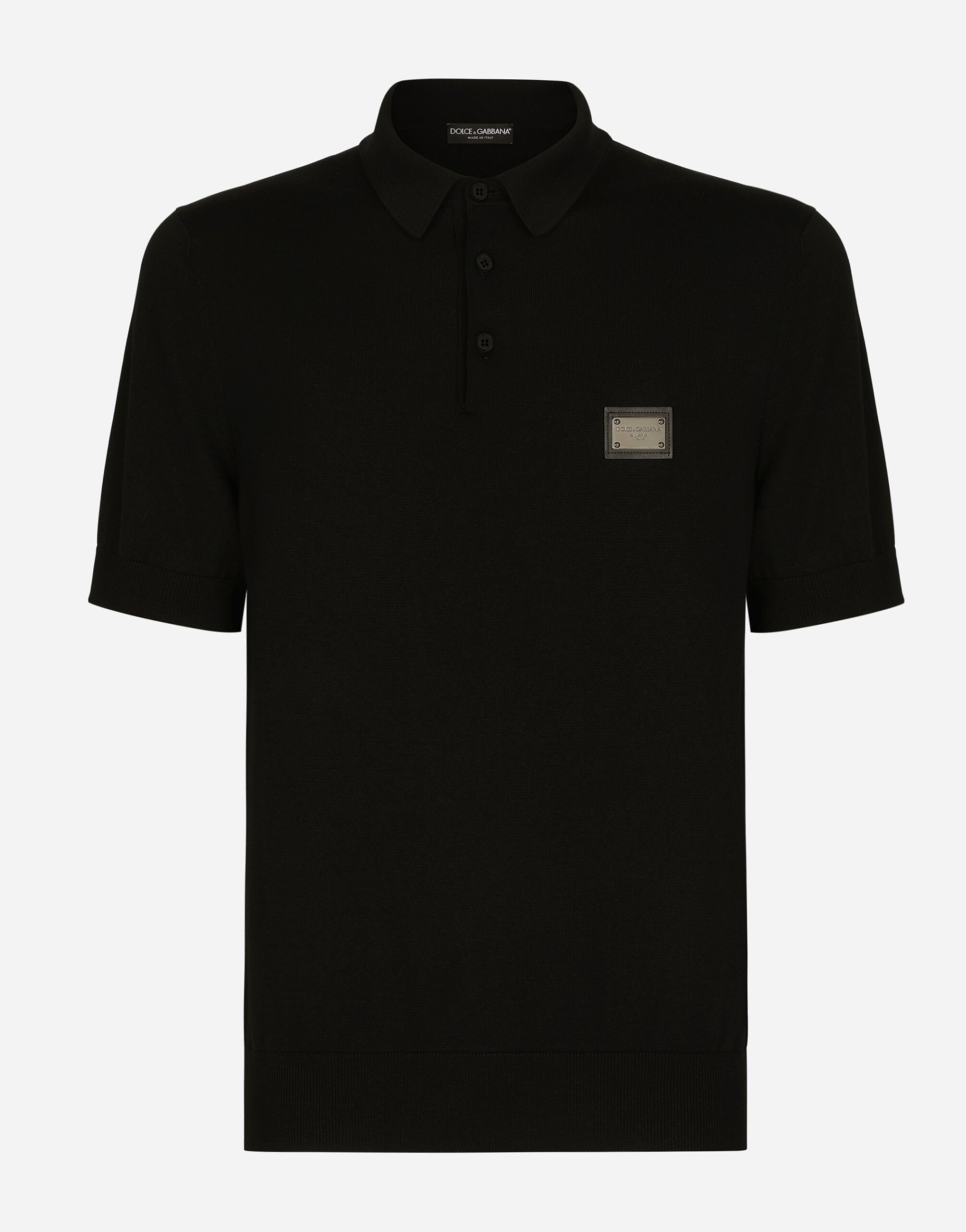 Dolce & Gabbana Wool polo-shirt with branded tag Black GXO39TJEMQ4