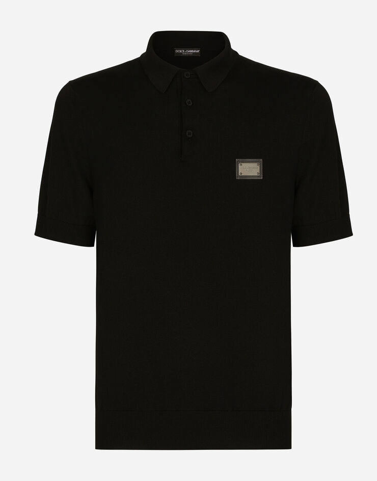 Dolce & Gabbana Wool polo-shirt with branded tag Black GXO38TJCVC7