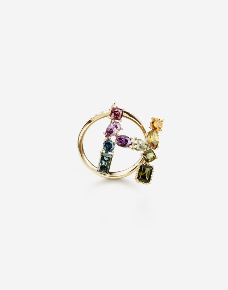 Bague Rainbow alphabet H en or jaune avec pierres precieuses multicolores en Dore pour femme Dolce Gabbana
