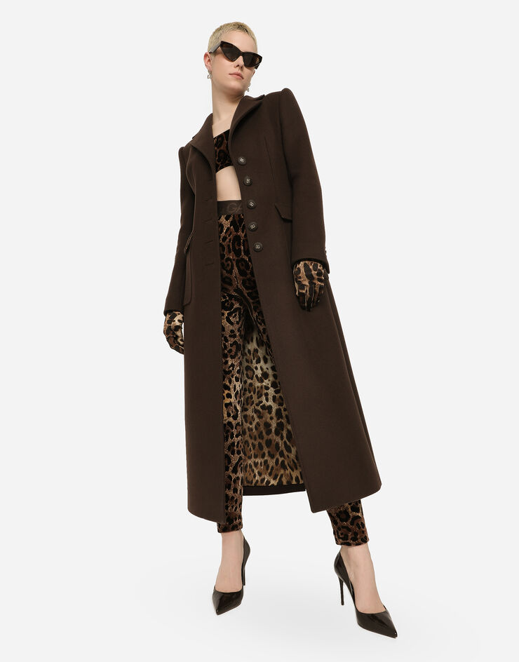 Dolce&Gabbana Langer einreihiger Mantel aus Wolle und Kaschmir Braun F0C1WTFU26Y