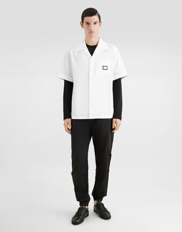 Dolce&Gabbana Long-sleeved T-shirt with logo tag Black G8PV0TG7F2I