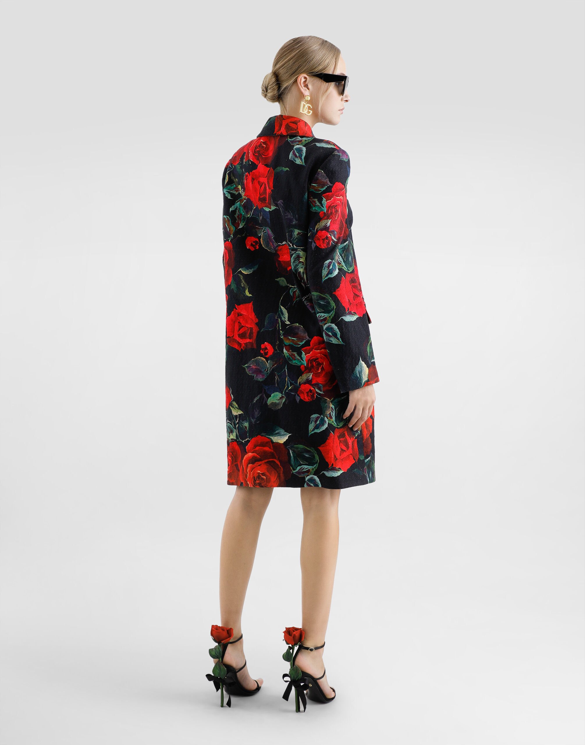 Single-breasted rose-print cotton jacquard coat in Print for Women