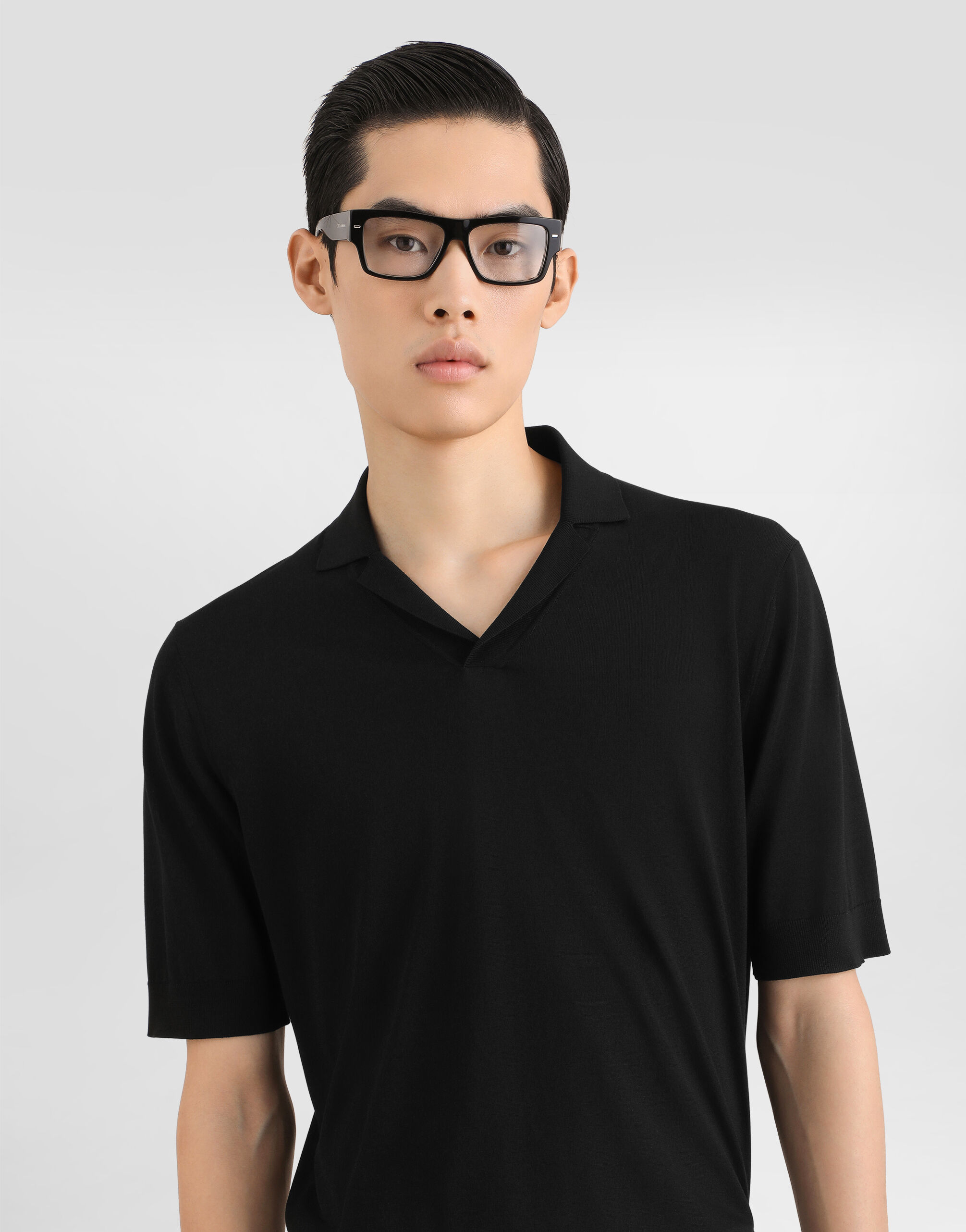Silk knit polo shirt in Black for Men | Dolce&Gabbana®