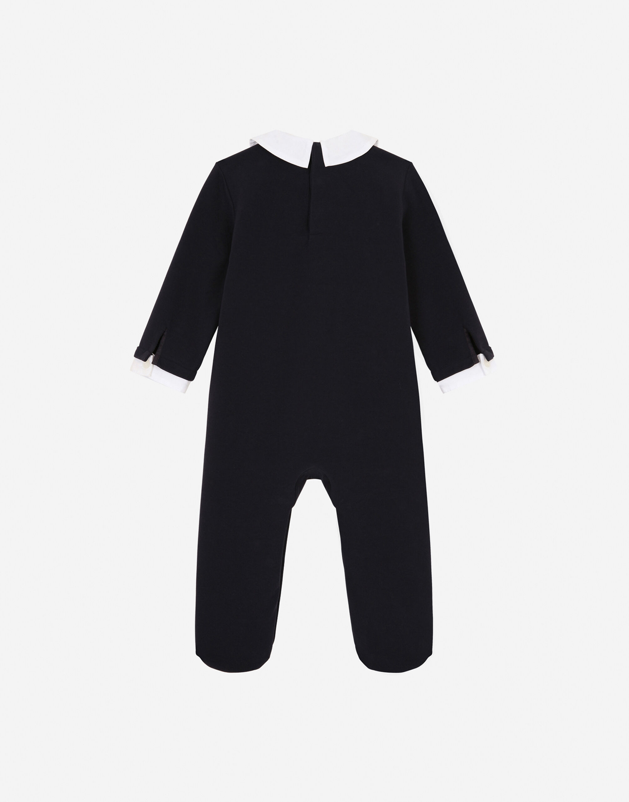 Interlock tuxedo onesie with bee and crown embellishment
