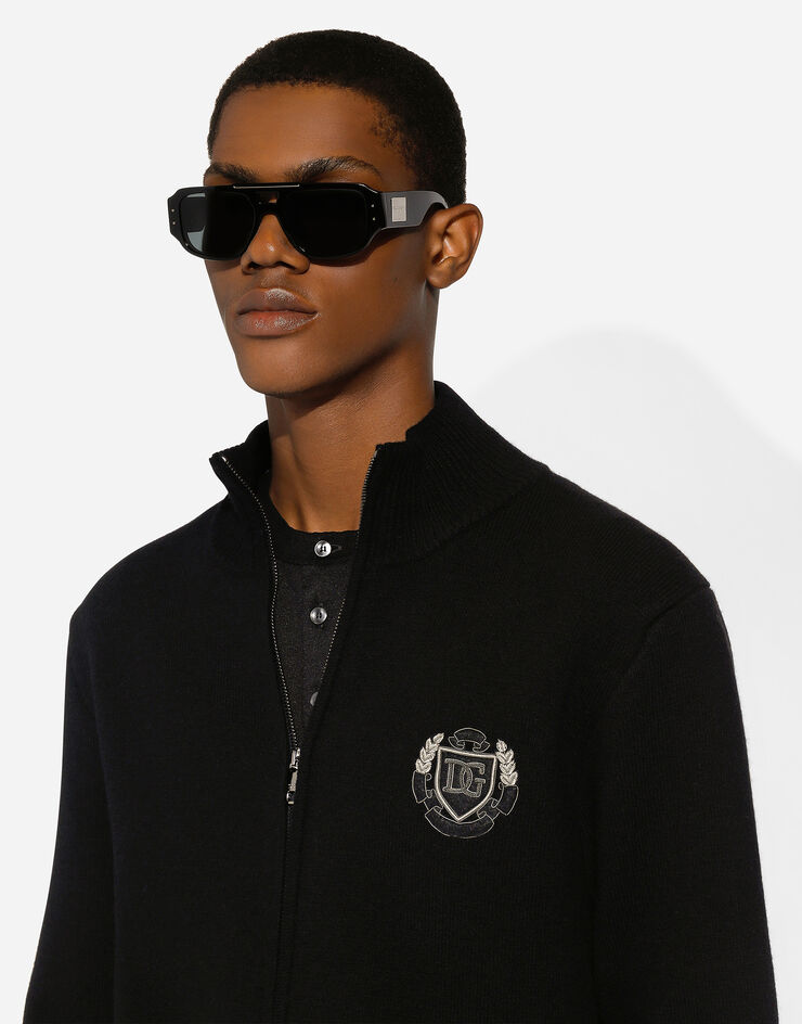 Dolce & Gabbana DG 拼饰羊绒与羊毛针织拉链卫衣 黑 GXV63ZJFMFZ