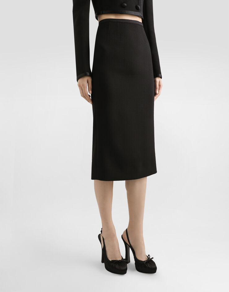 Dolce & Gabbana فستان قلم رصاص من صوف كريب بطول للربلة أسود F4BBPTFUBD2