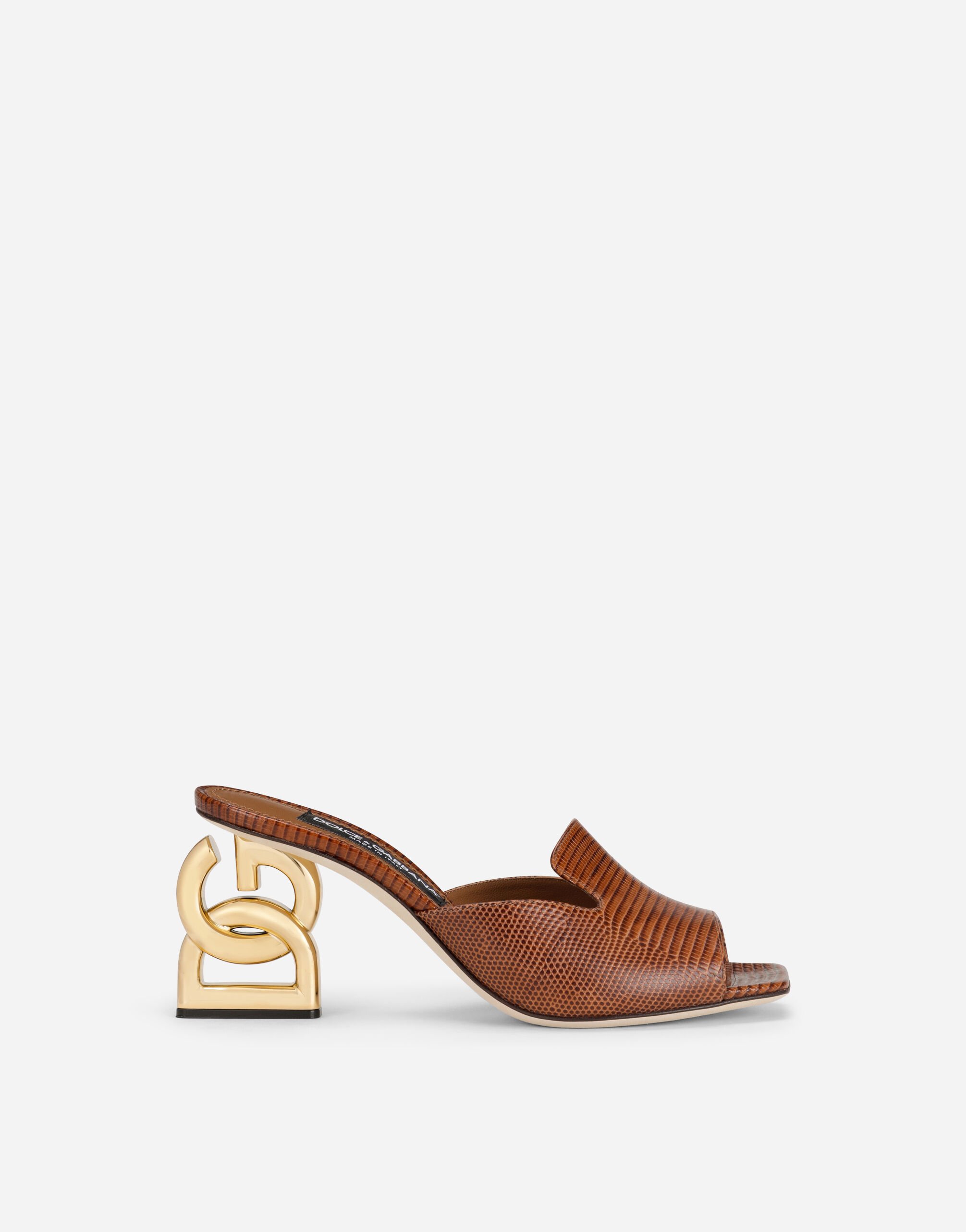 Dolce & Gabbana Iguana-print calfskin mules with 3.5 heel Blush CQ0023AL198