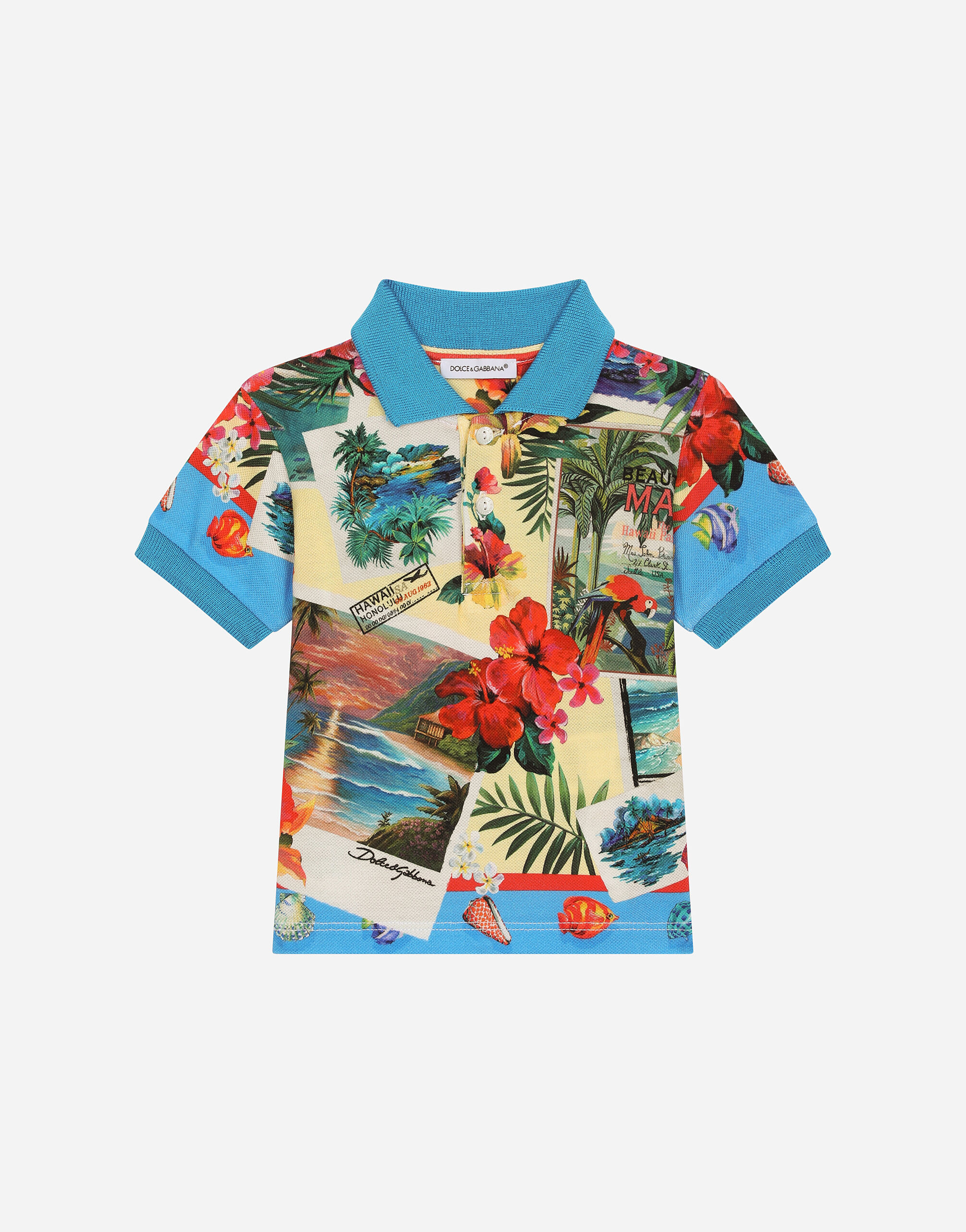 Dolce & Gabbana Piqué polo-shirt with Hawaiian print Print L1JWITHS7O3