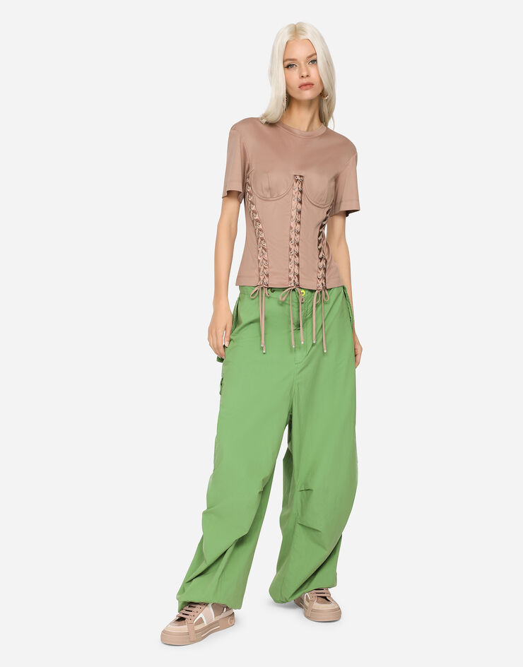 Dolce & Gabbana Corset T-shirt with laces and eyelets Brown F8Q48THU7H8