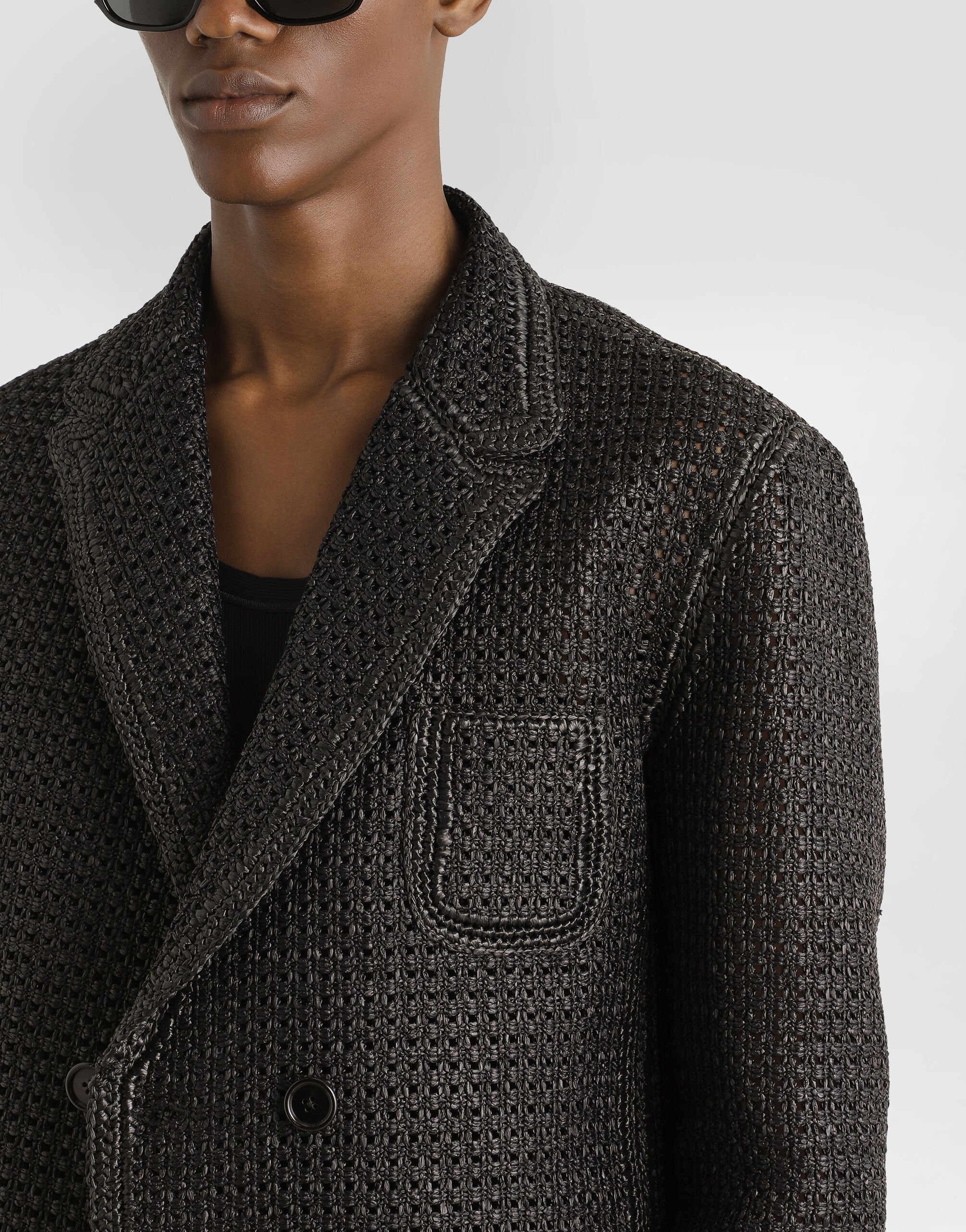 Double-breasted raffia mesh jacket in Black for Men