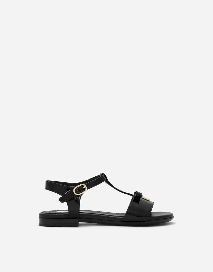 Dolce & Gabbana Sandale aus Lackleder mit Logo DG Metal Schwarz D11155A1328