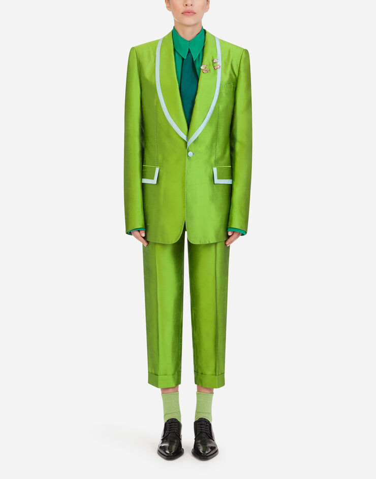 Dolce & Gabbana HIGH-WAISTED PANTS IN SHANTUNG VERDE FTBVMTFU1L5