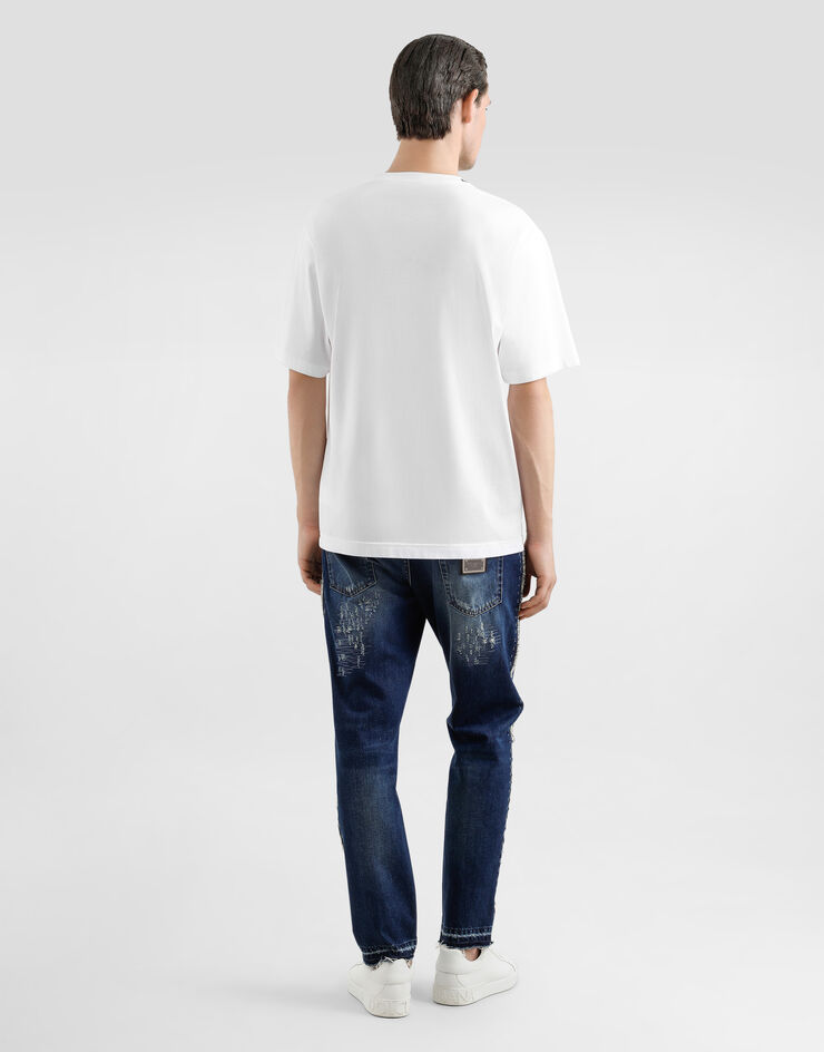 Dolce & Gabbana Camiseta de algodón con logotipo bordado Blanco G8PN9ZG7O4E