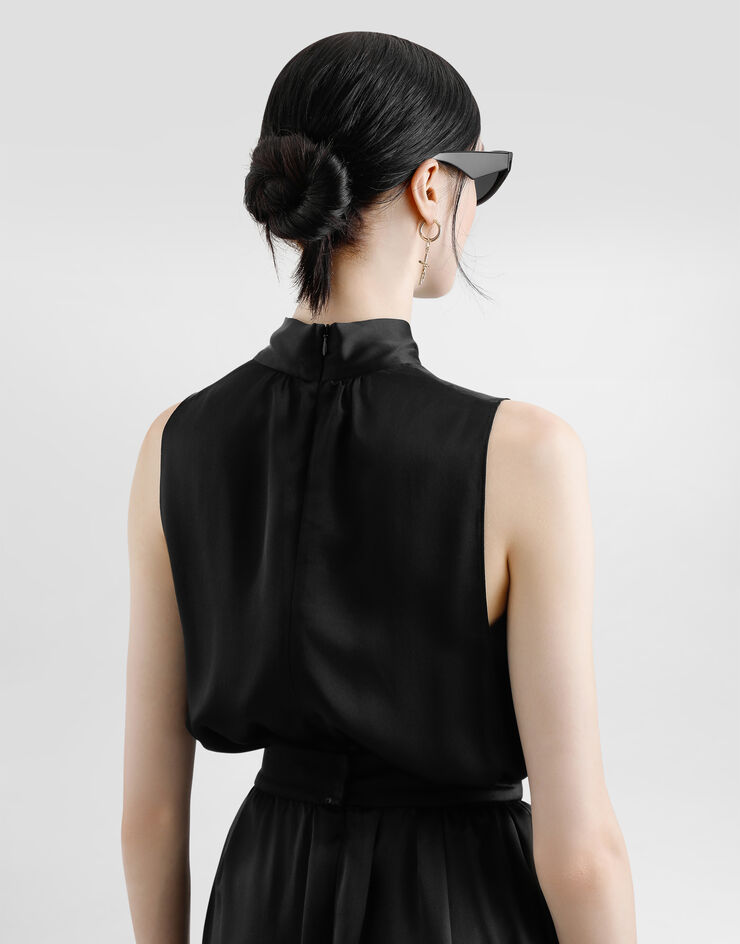 Dolce & Gabbana Satin calf-length dress with pussy-bow Black F6JTETFU1AU