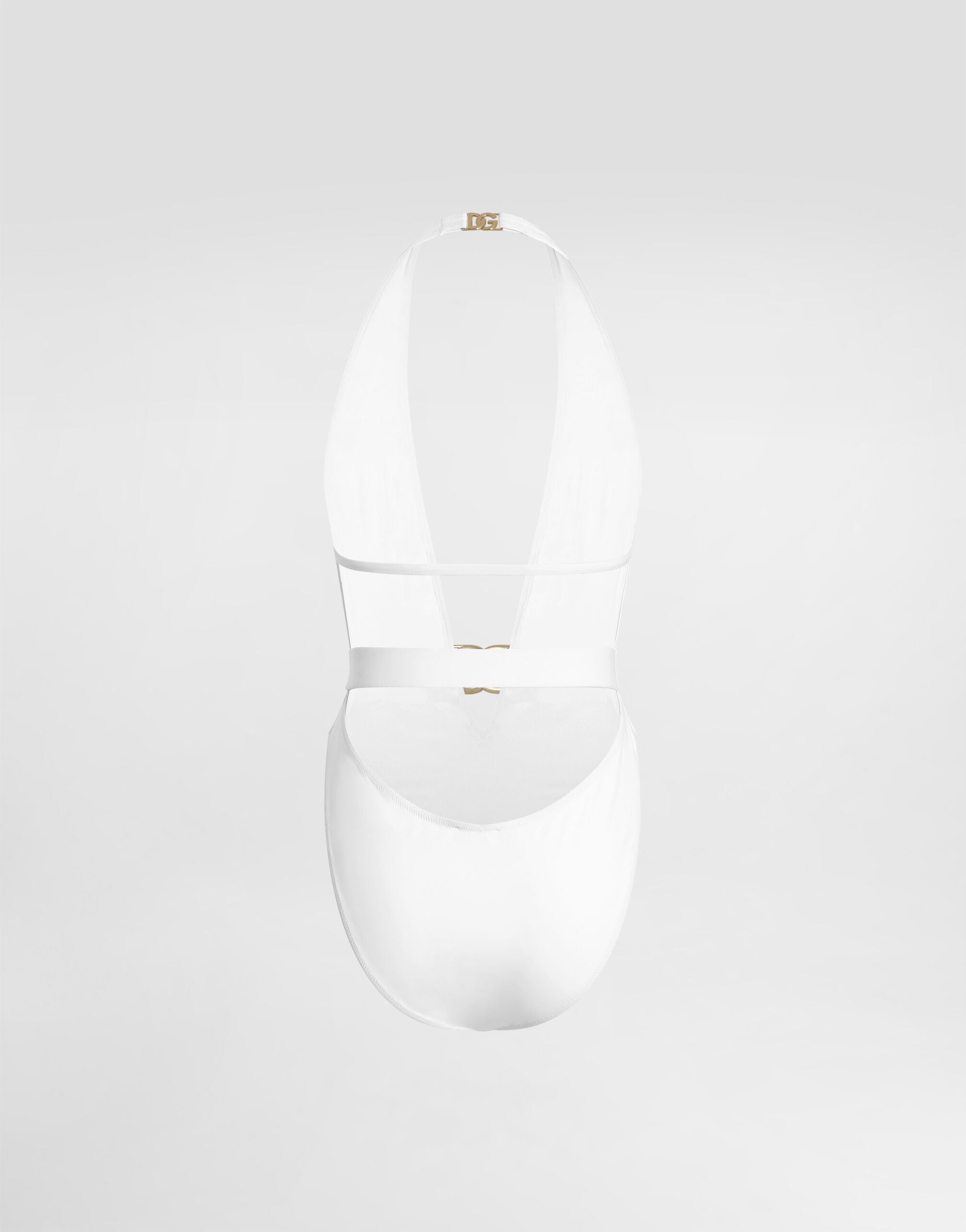 One-piece swimsuit with plunging neck and belt in White for Women