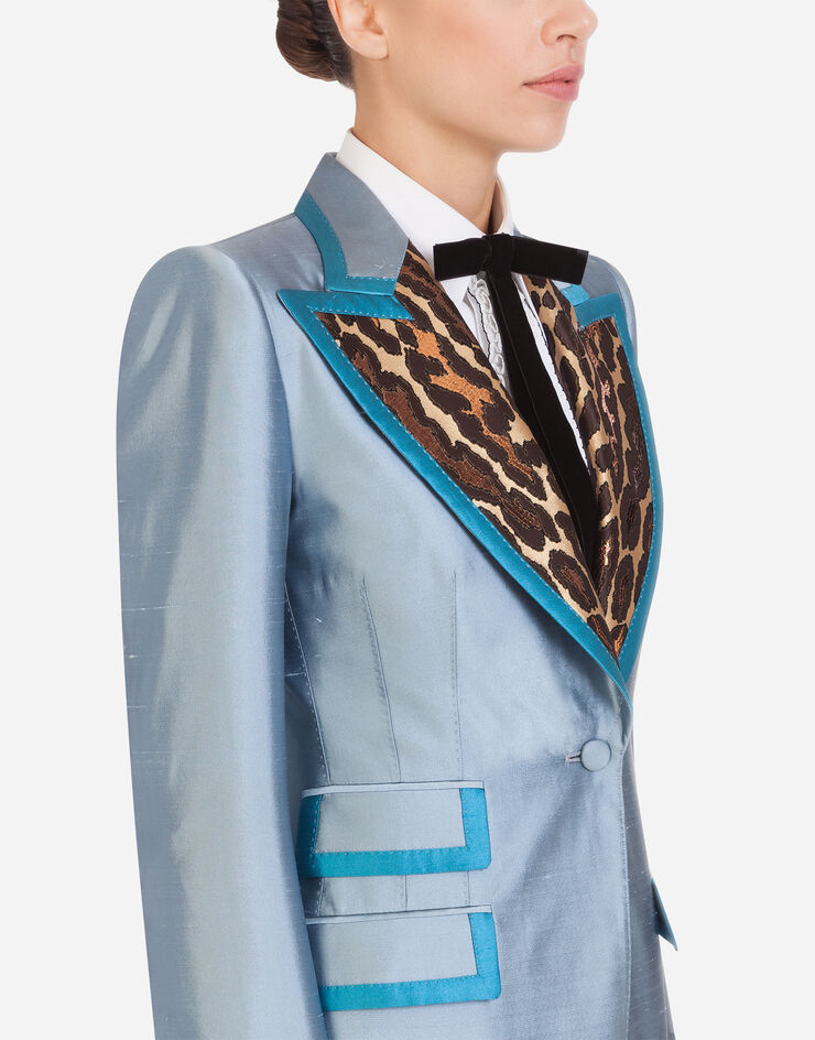 Dolce & Gabbana SINGLE-BREASTED BLOCK COLOR JACKET IN SHANTUNG LIGHT BLUE F29FITFU1L5