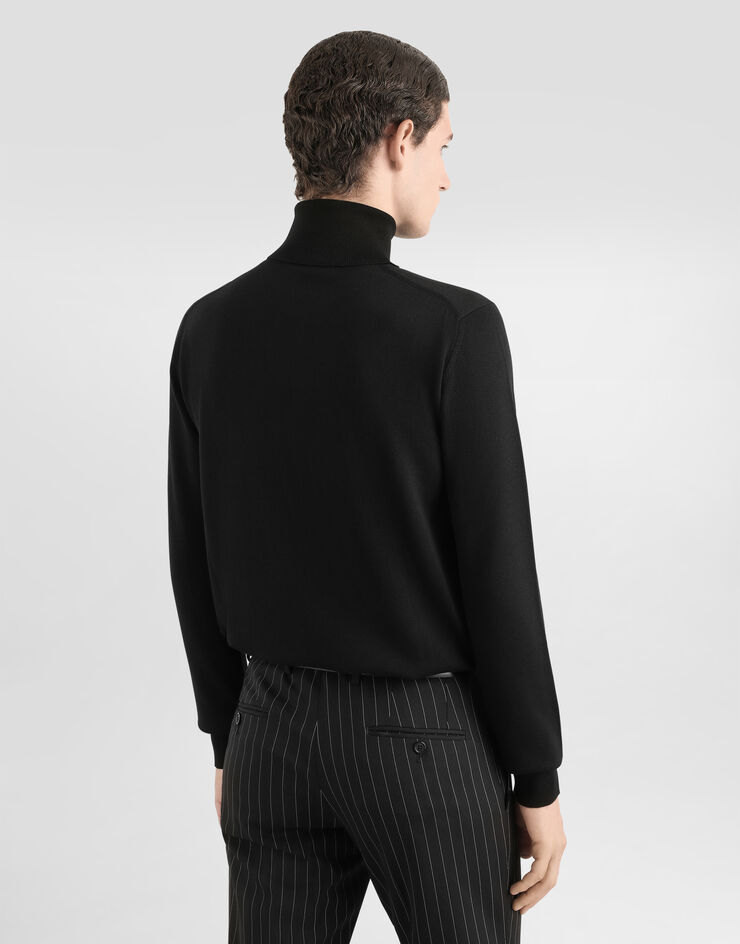 Dolce&Gabbana Maglia collo alto lana con placca logata Nero GXO35TJCVC7