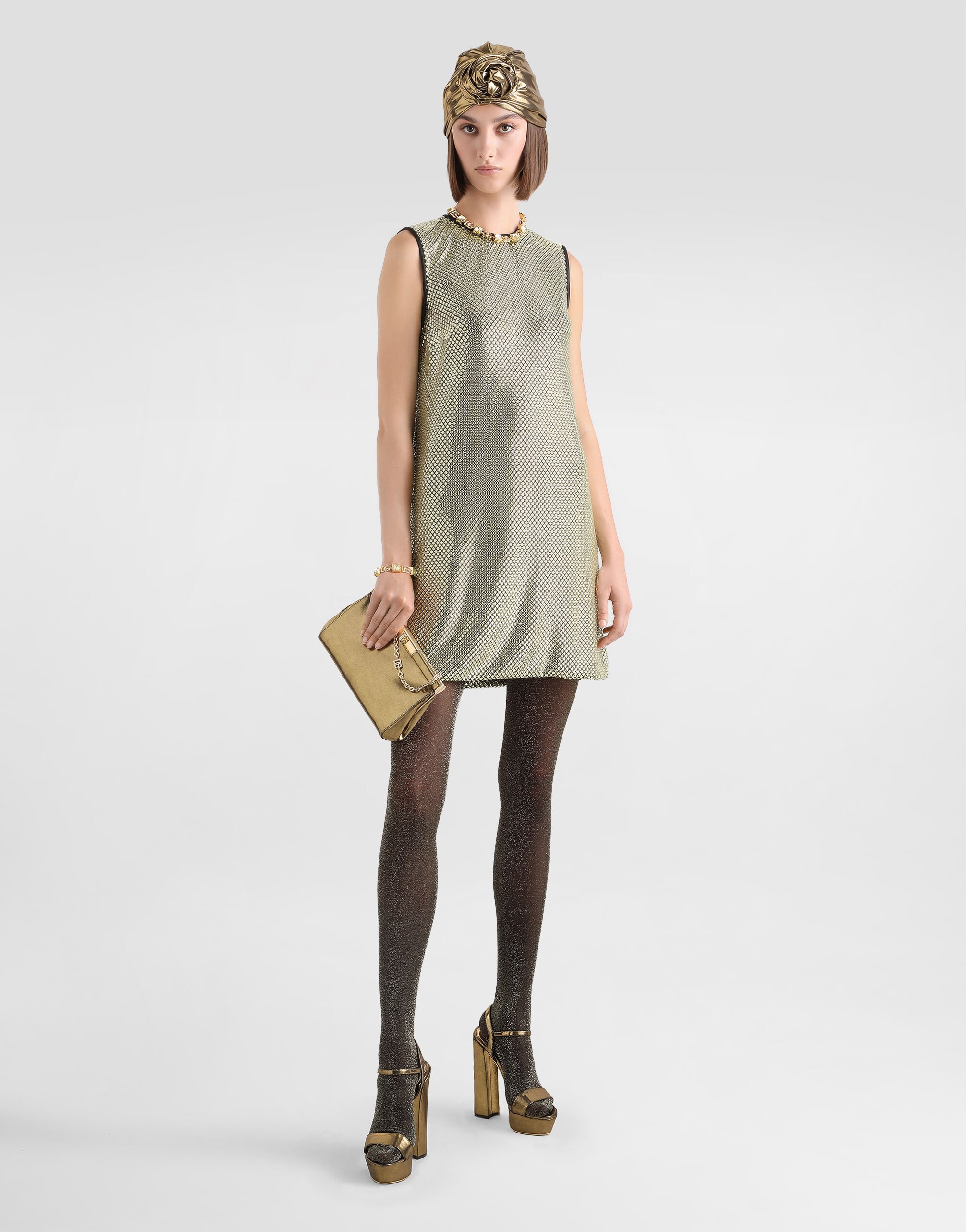 Short crystal mesh dress in Gold for Women | Dolce&Gabbana® US