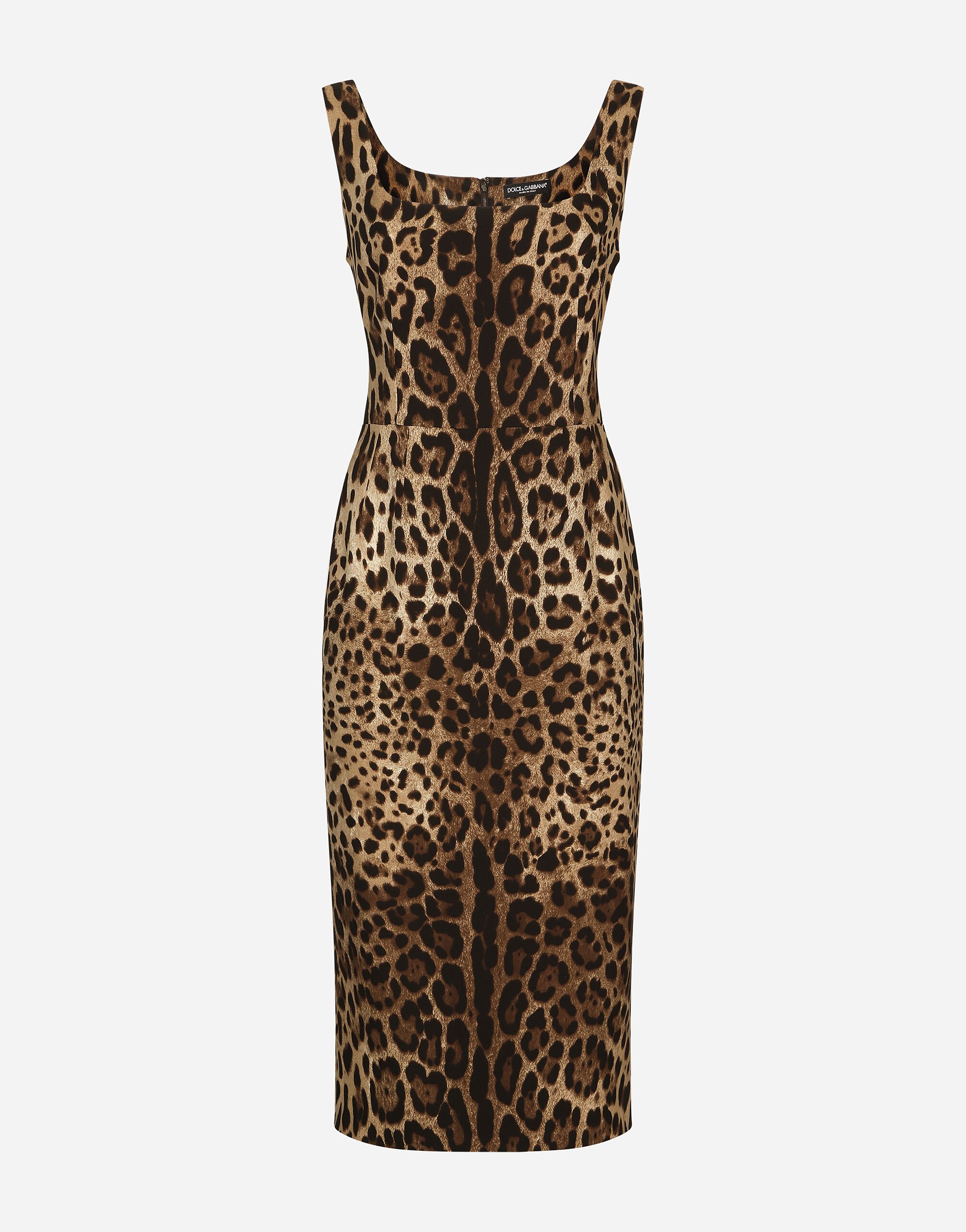 Dolce & Gabbana 레오파드 프린트 샤르뫼즈 미디 드레스 블랙 BB6003A1001