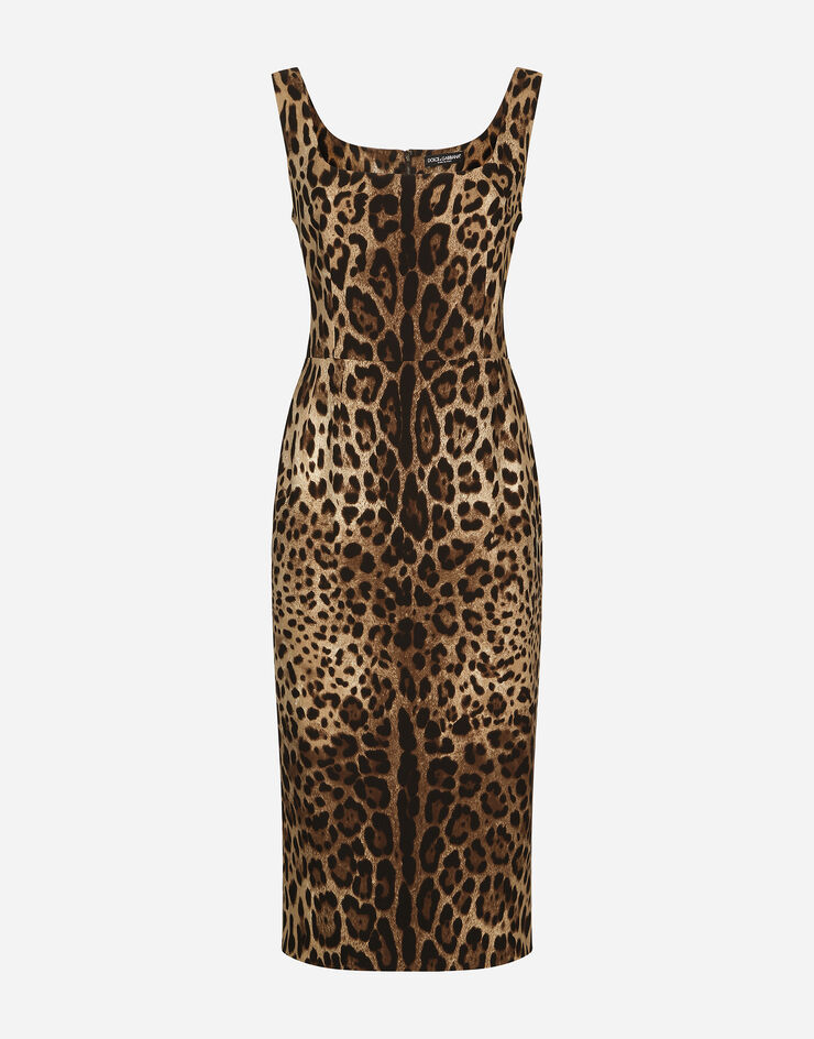 Dolce & Gabbana Vestido midi en seda satinada con estampado de leopardo Multicolor F6F4ZTFSADD