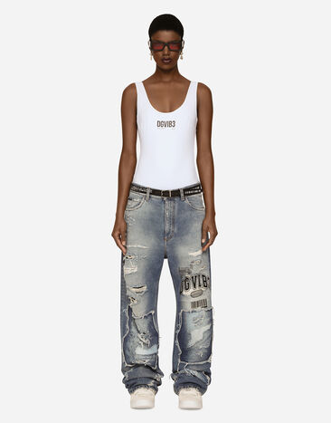 Dolce & Gabbana Wide-leg denim jeans with ripped details and abrasions White O9C38JONP12
