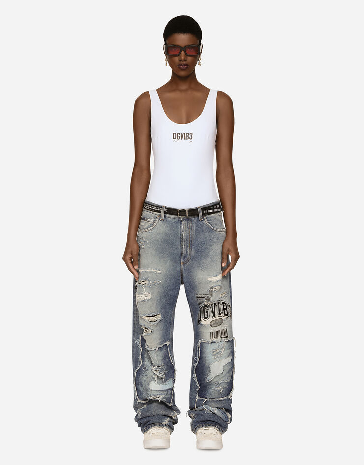 Dolce & Gabbana Jeans mit weitem Bein aus Denim mit Rissen und Abriebstellen Mehrfarbig FTC0GDG8HC7