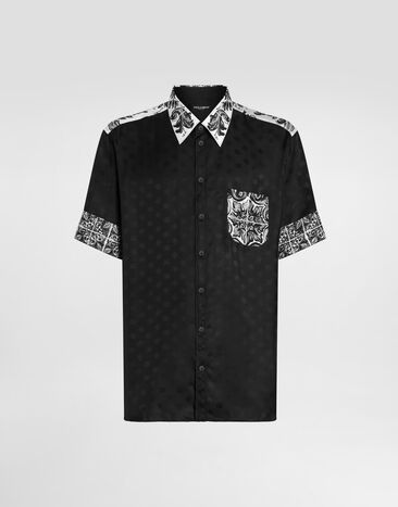 Dolce & Gabbana Camisa Hawaii en jacquard de seda con estampado de mayólica Multicolor G5LY2TGJ453