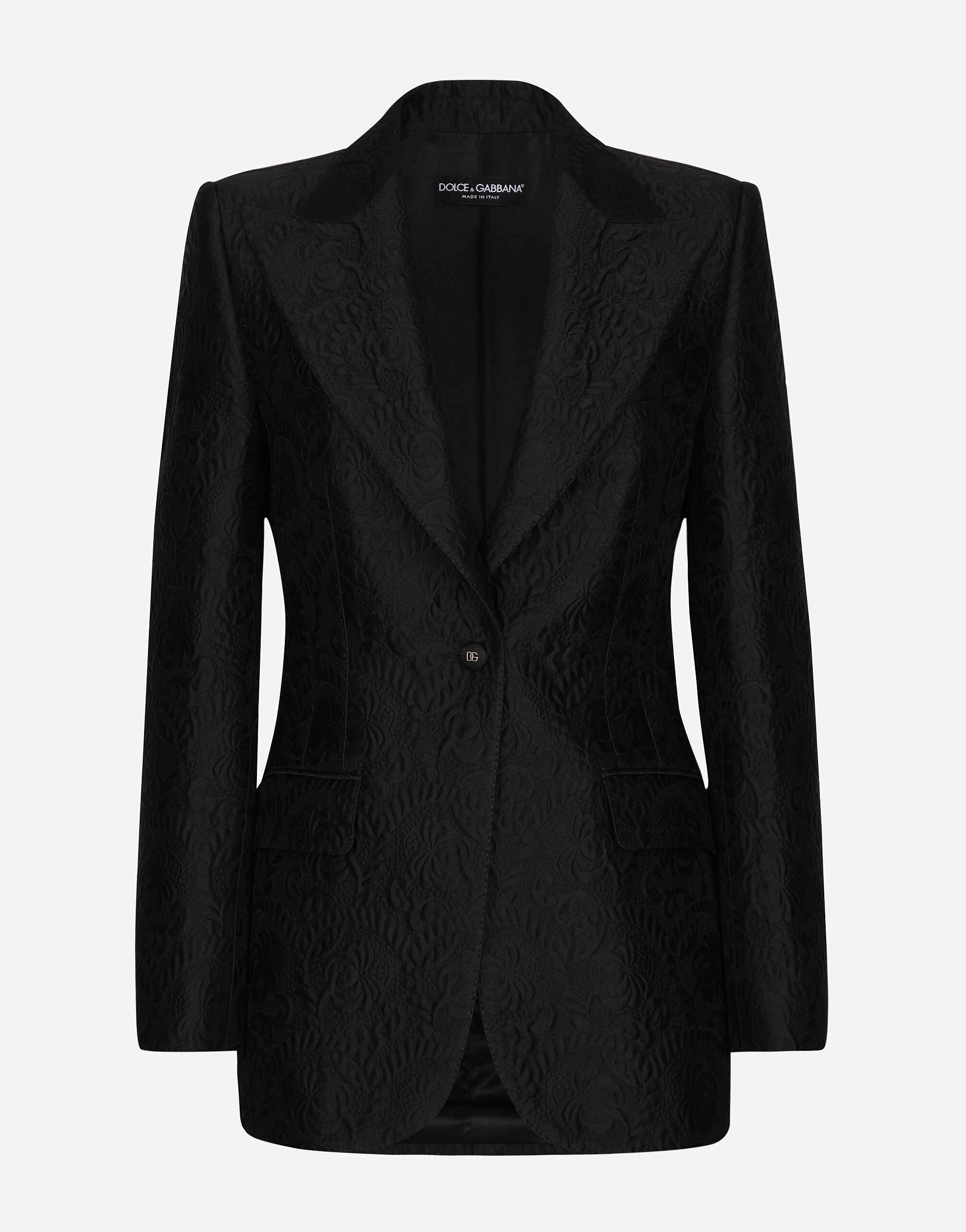 Single breasted floral brocade Turlington jacket in Black for Women Dolce Gabbana