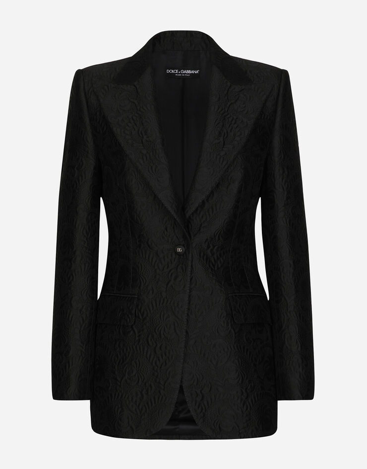 Dolce & Gabbana Einreihige Turlington-Jacke aus floralem Brokat Schwarz F29UCTHJMOK