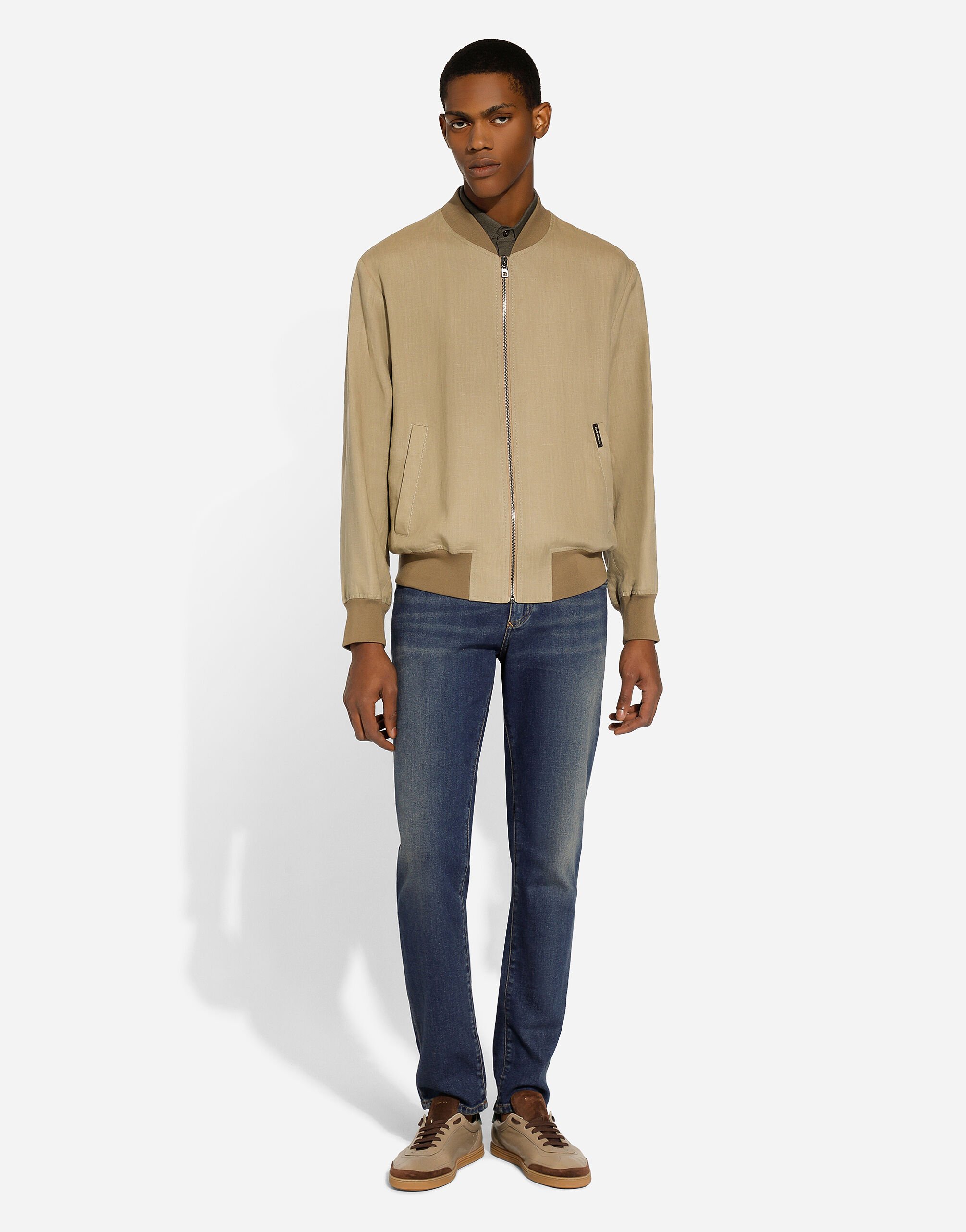 Unlined linen bomber jacket in Beige for Men Dolce Gabbana US