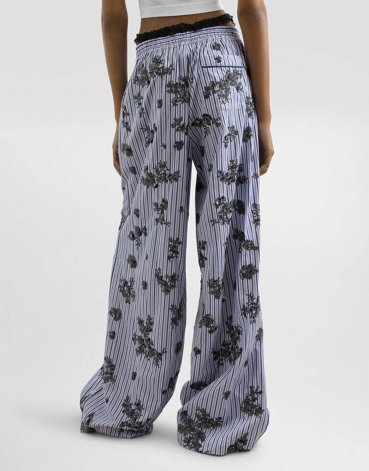 Dolce & Gabbana Poplin trousers with crystal flower embroidery Dolce & Gabbana Poplin trousers with crystal flower embroidery Multicolor FTDJEZGDDR3