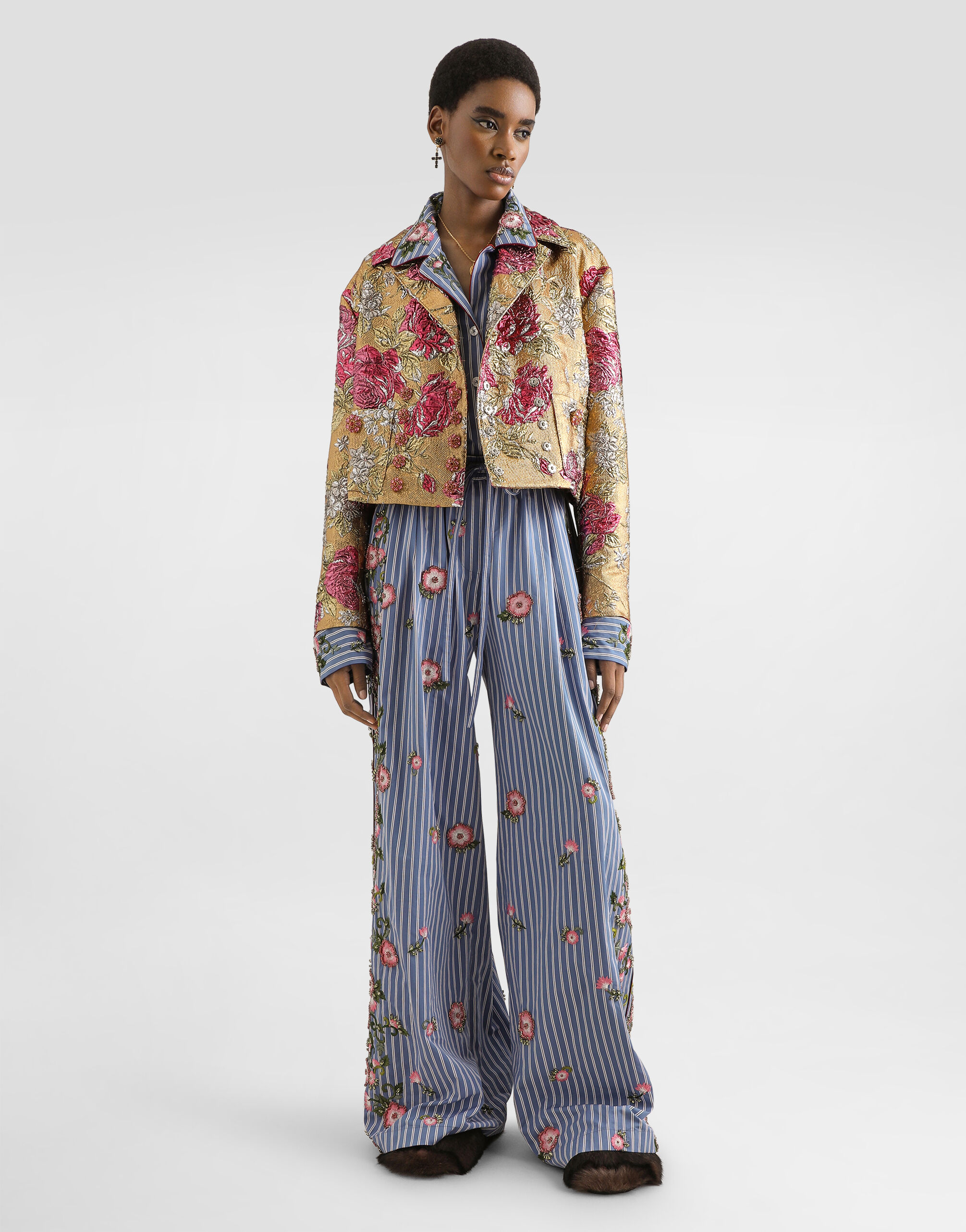 Double-breasted jacket in floral jacquard in Multicolor for Women