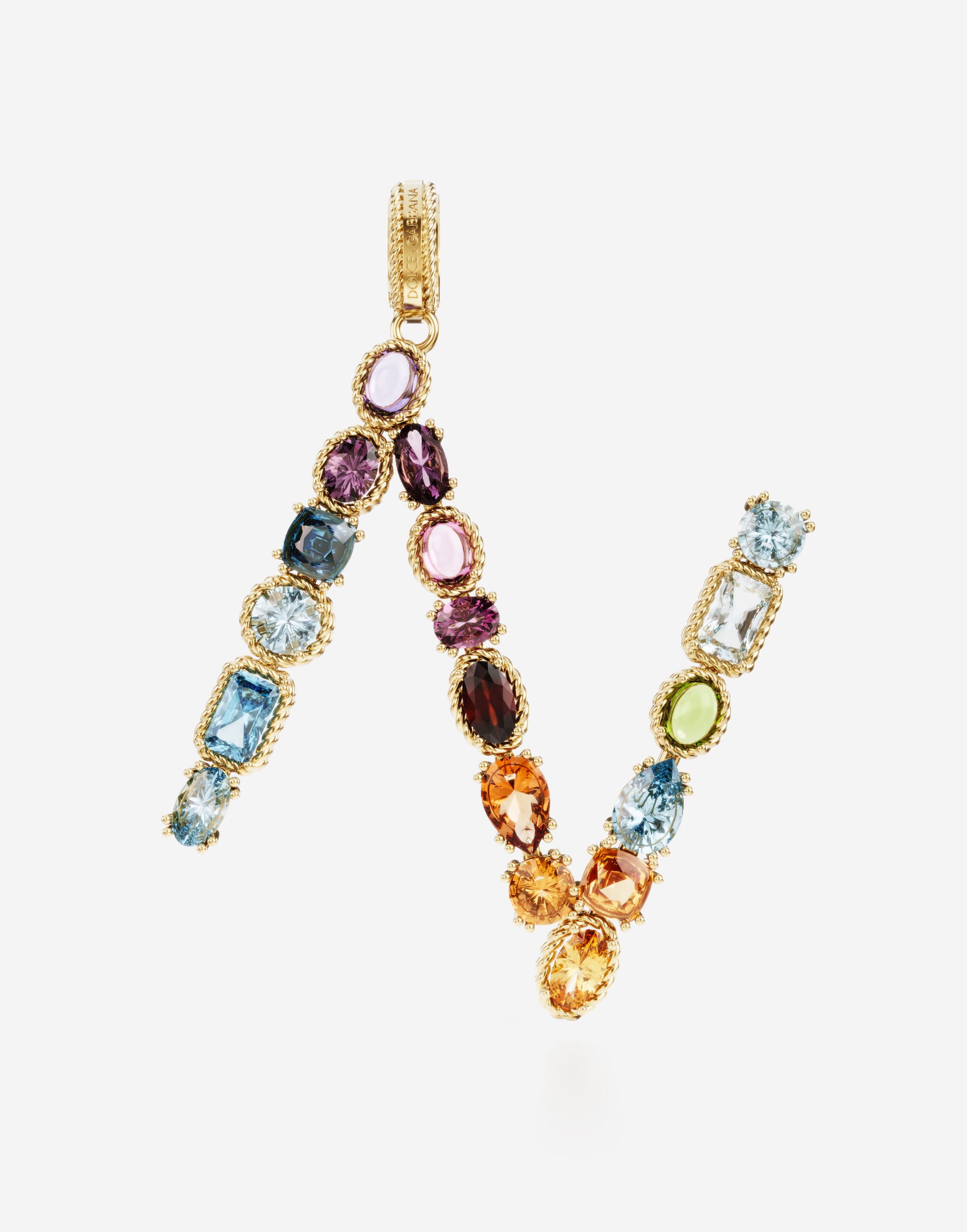 Dolce & Gabbana Подвеска в форме буквы N Rainbow alphabet из желтого золота 18 карат с разноцветными камнями ЗОЛОТОЙ WANR1GWMIXA