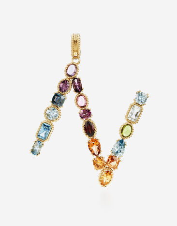 Dolce & Gabbana Rainbow alphabet N 18 kt yellow gold charm with multicolor fine gems Gold WANR1GWMIXO