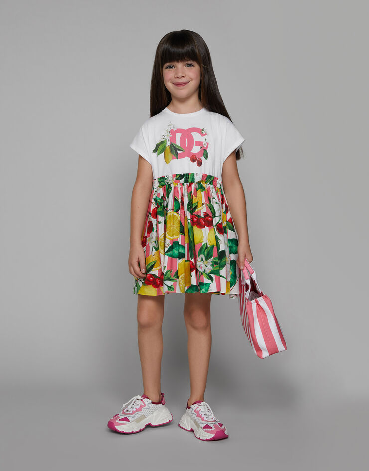 Dolce & Gabbana Poplin and jersey dress with lemon and cherry print Print L5JD5KG7L9B