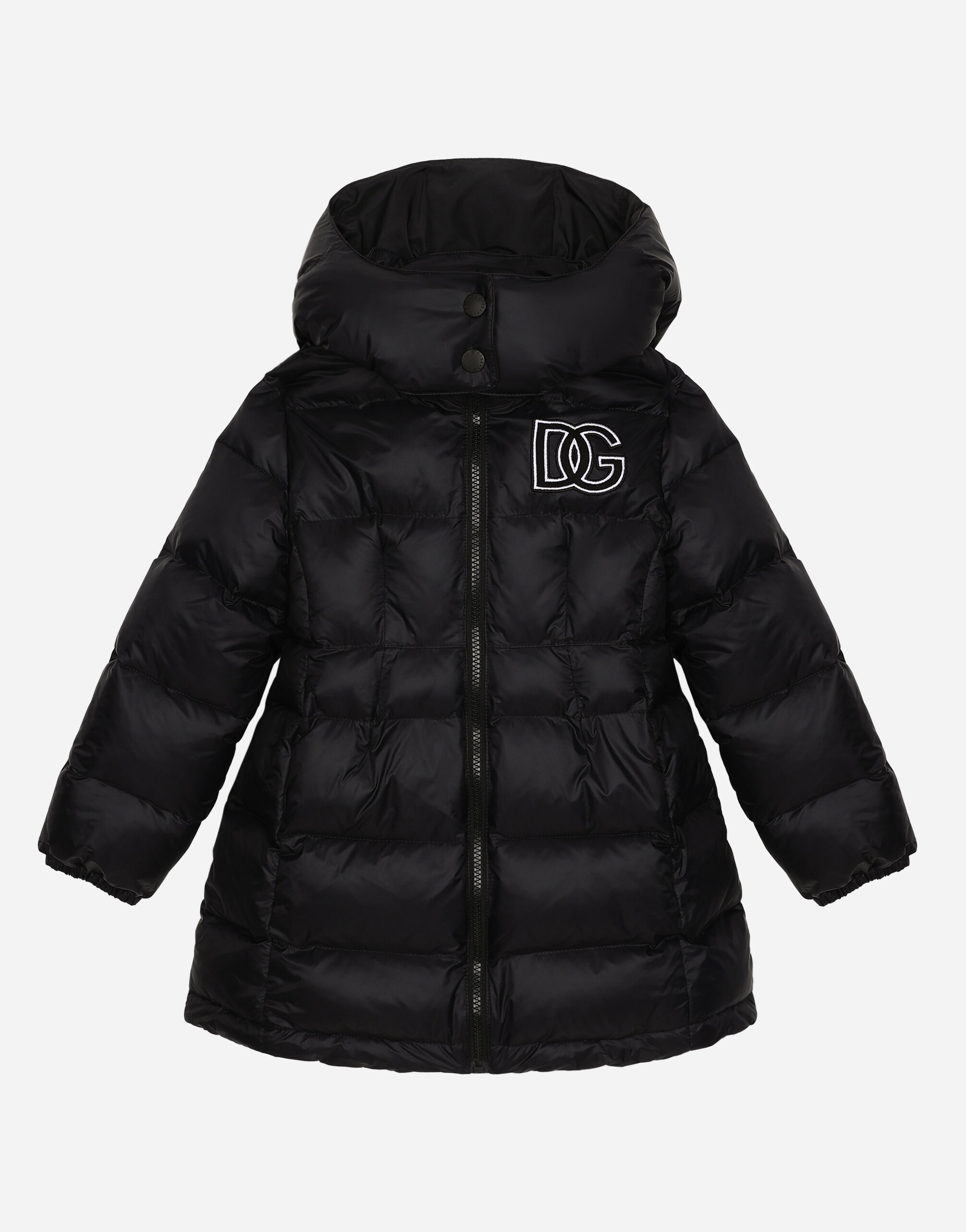 Nylon down jacket with DG logo in Black for Girls Dolce Gabbana