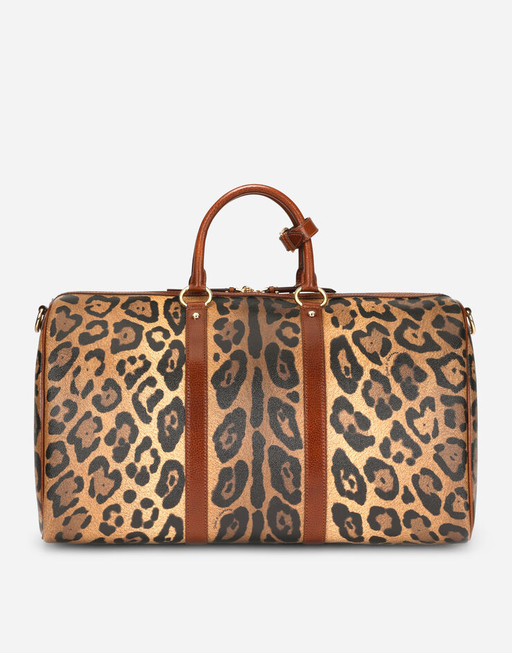 Dolce & Gabbana Medium travel bag in leopard-print Crespo with branded plate Multicolor BB6833AW384