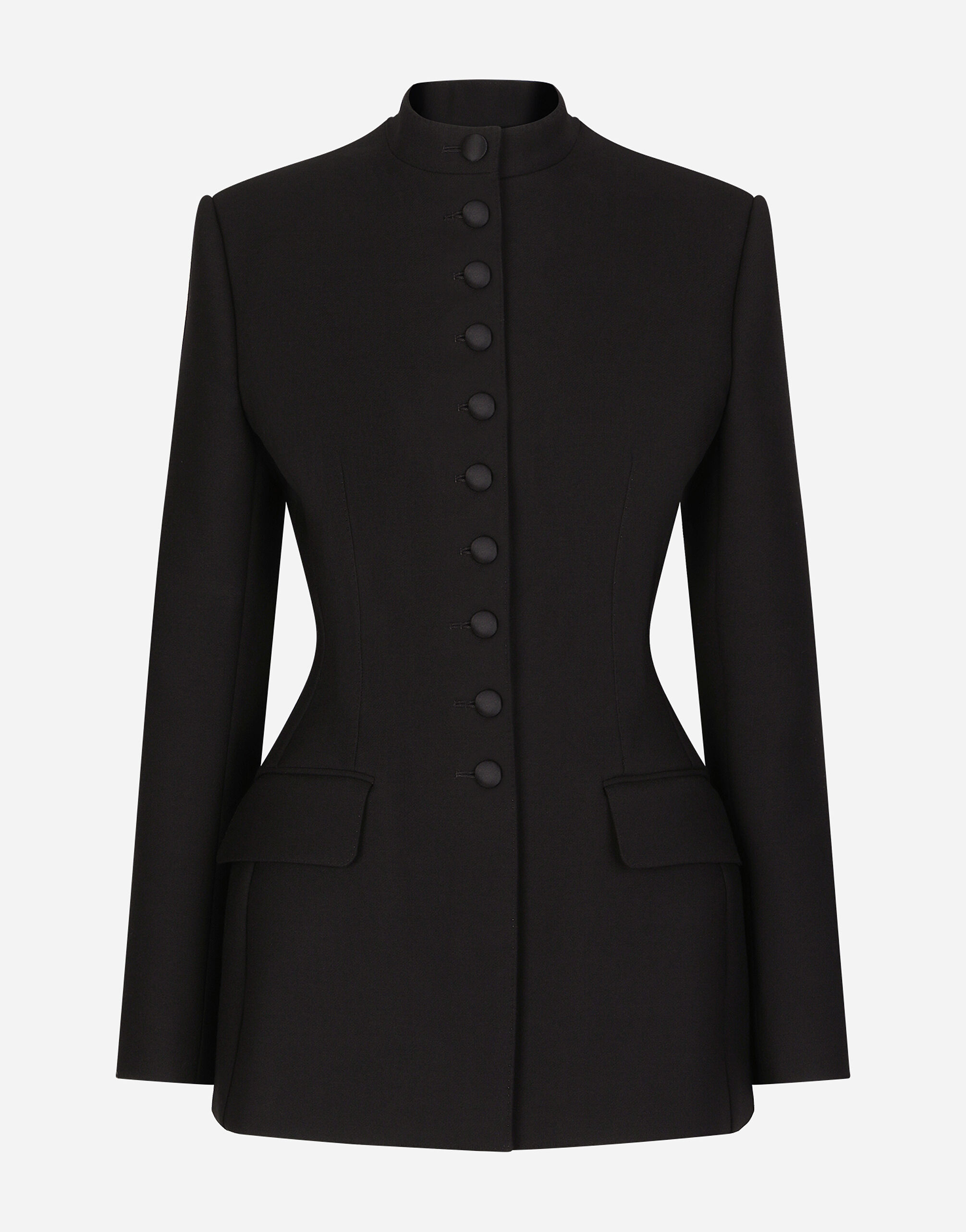 Dolce & Gabbana Long single-breasted wool cady Dolce-fit jacket Black F6JFFTMLRAB