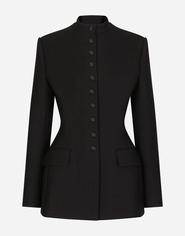 Dolce&Gabbana Longue veste droite Dolce en cady de laine Noir F6DDXTGDB0R
