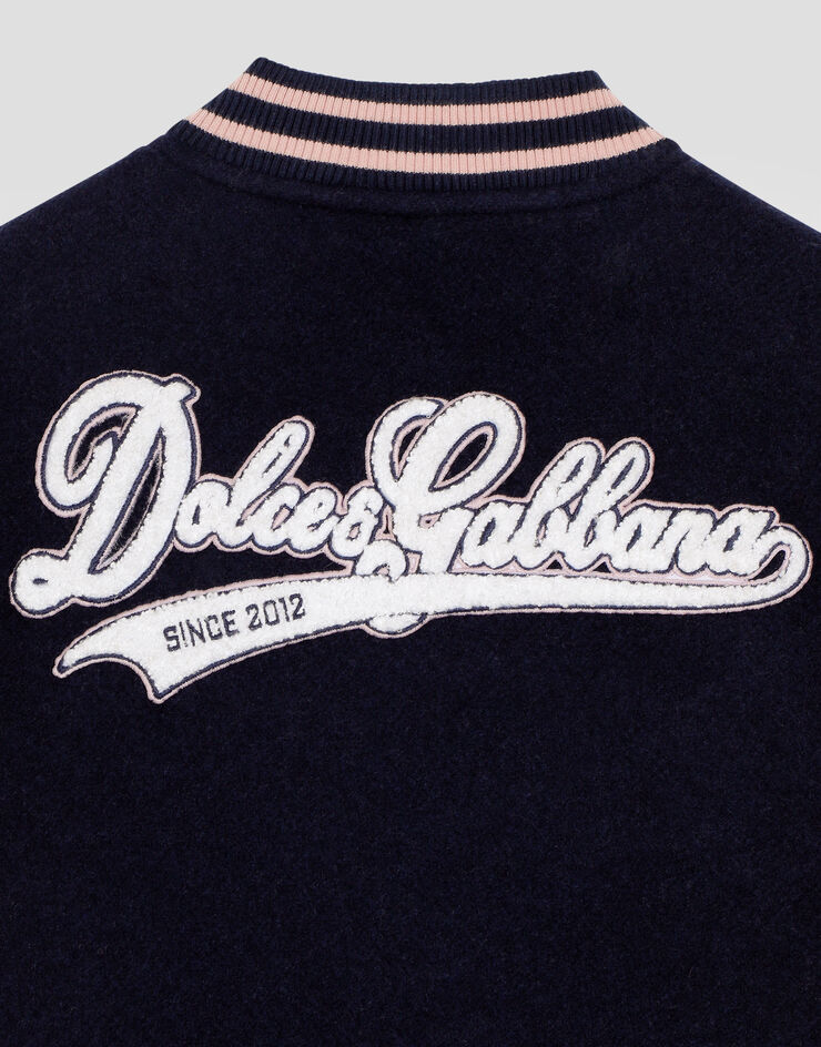 Dolce & Gabbana Long cloth bomber jacket with patch Multicolor L52B03G7PDA
