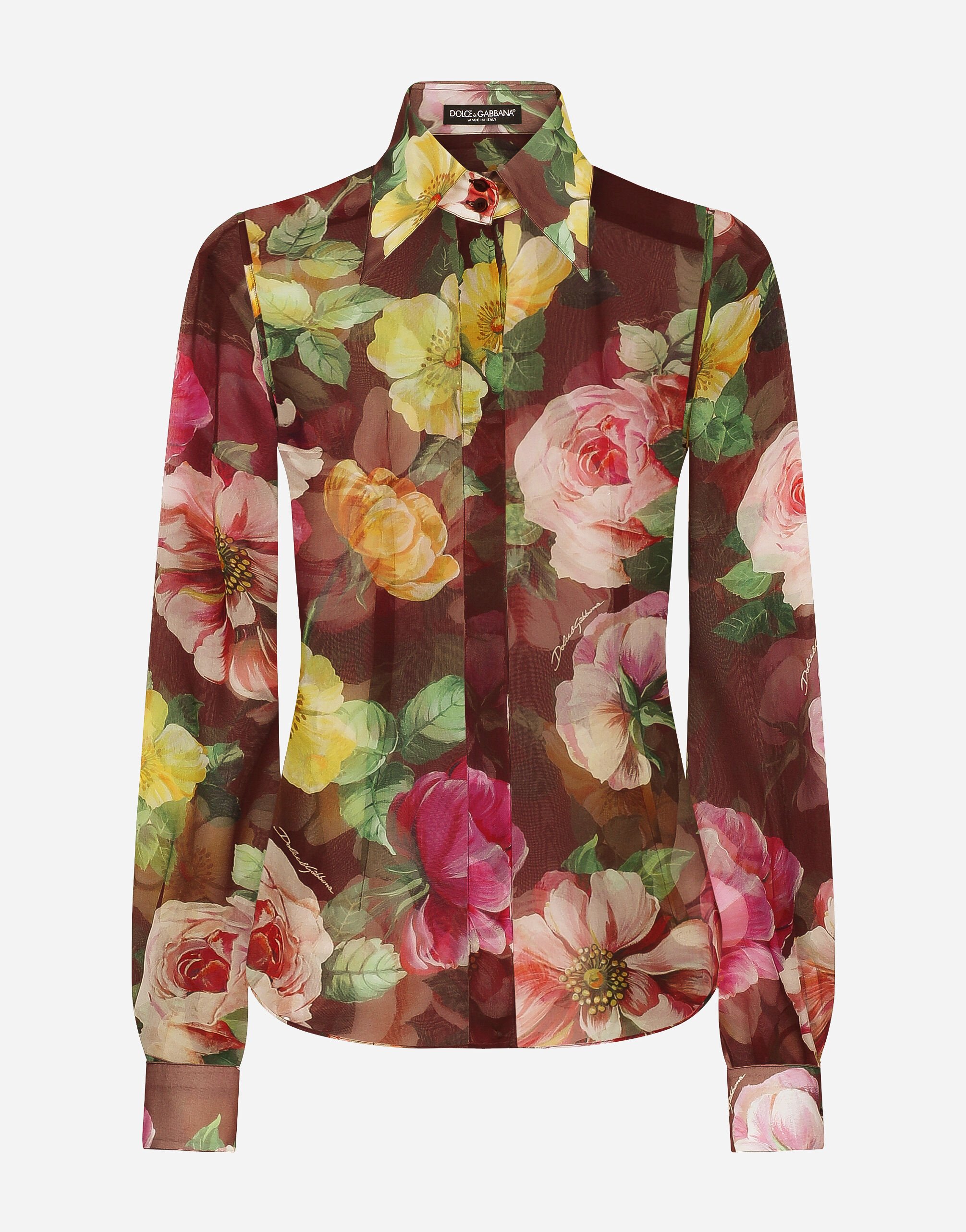 Dolce & Gabbana قميص شيفون بطبعة زهور الكاميليا يضعط F5Q08THS5Q0