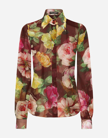 Dolce & Gabbana Camicia in chiffon stampa Camelia Stampa F5Q08THS5Q0