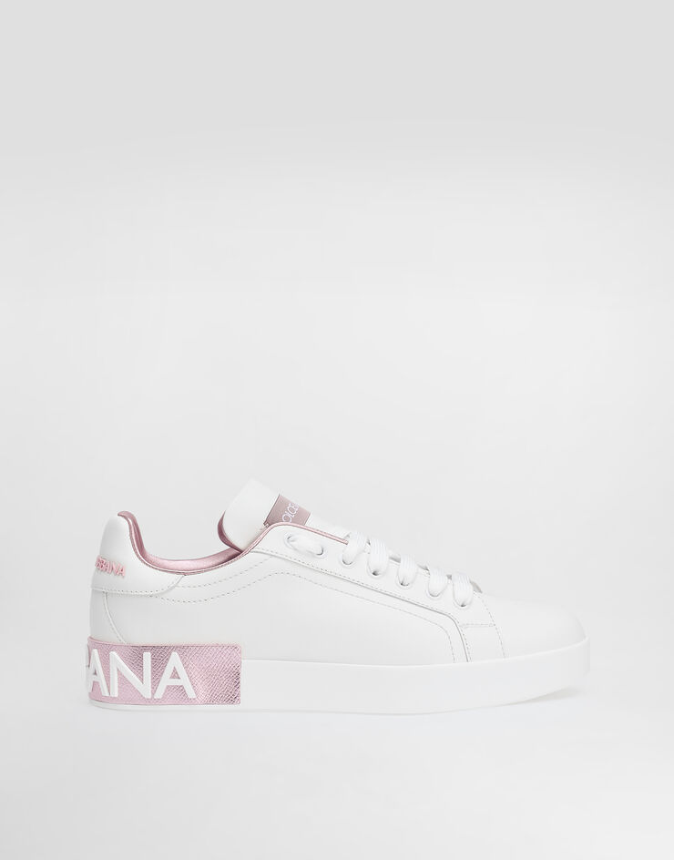 Dolce & Gabbana Sneaker Portofino aus kalbsnappaleder WEIß/ROSA CK1544AX615