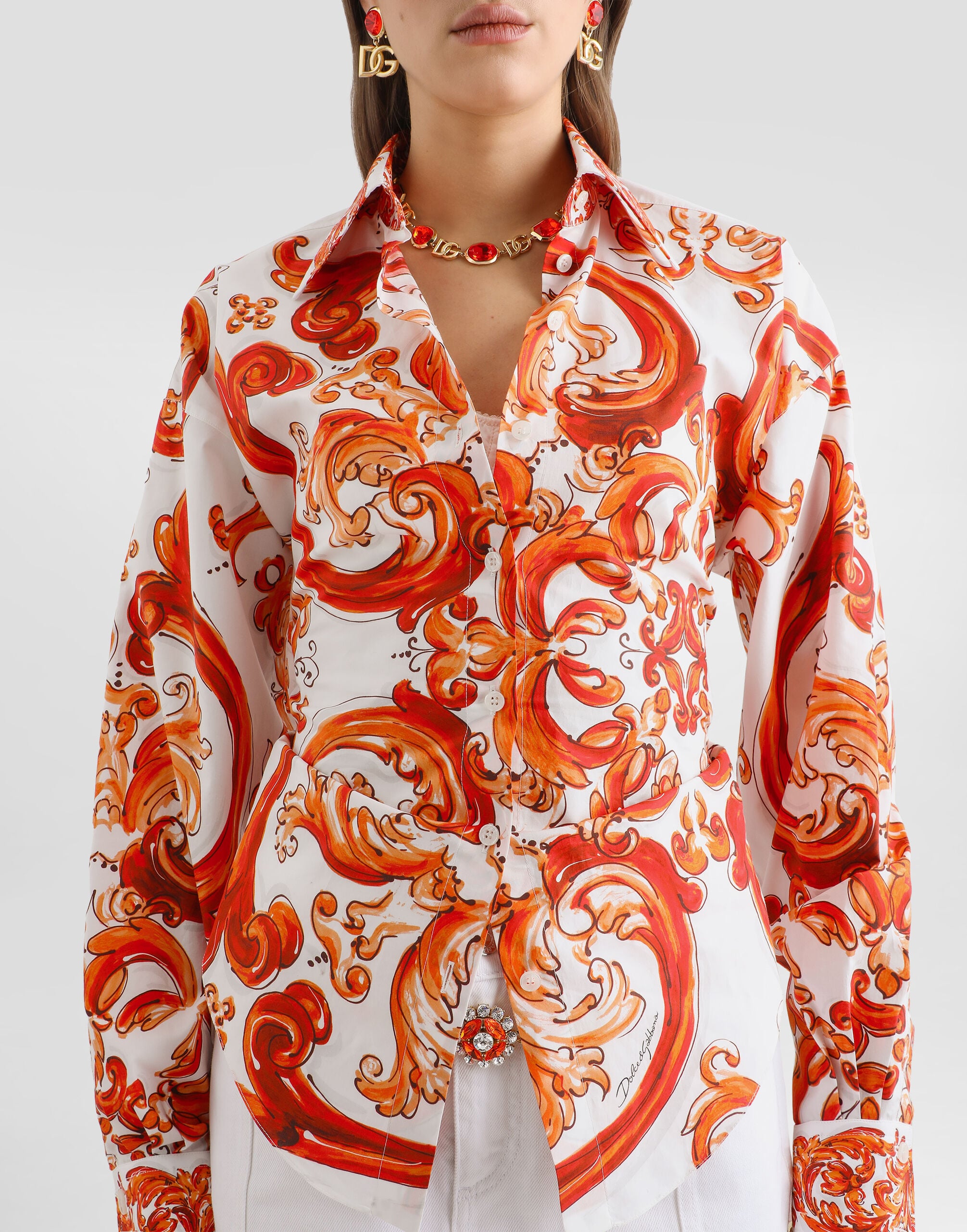 Majolica-print poplin shirt in Multicolor for Women