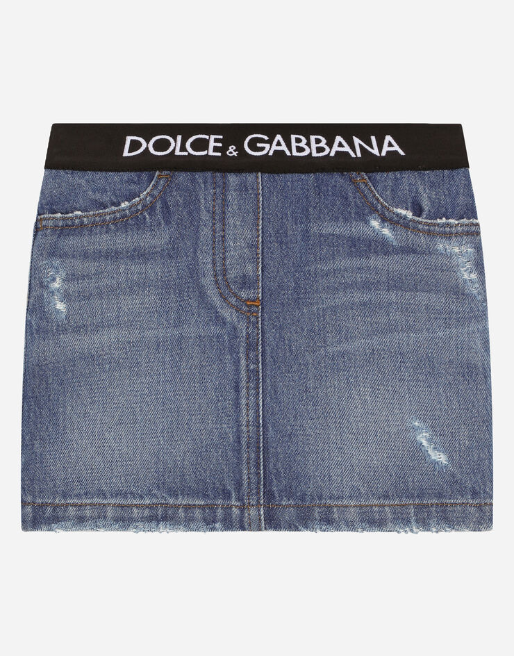 Dolce & Gabbana Short denim skirt with branded elastic Blue L54I38LDA67