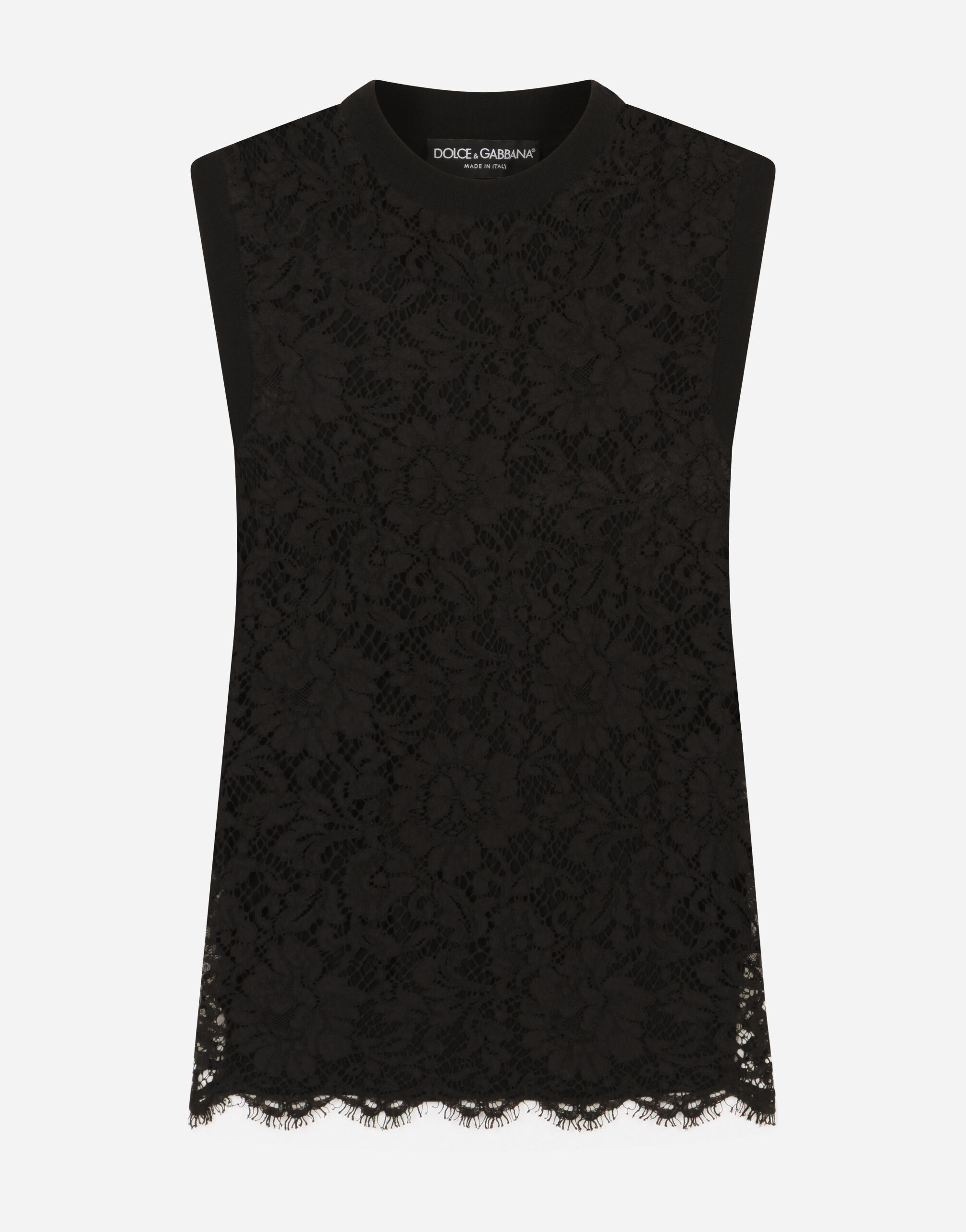 【関税&送料込】Dolce & Gabbana Knit Sleeveless Kimono T-Shi ブラックのウィメンズ Sleeveless wool and lace sweater
